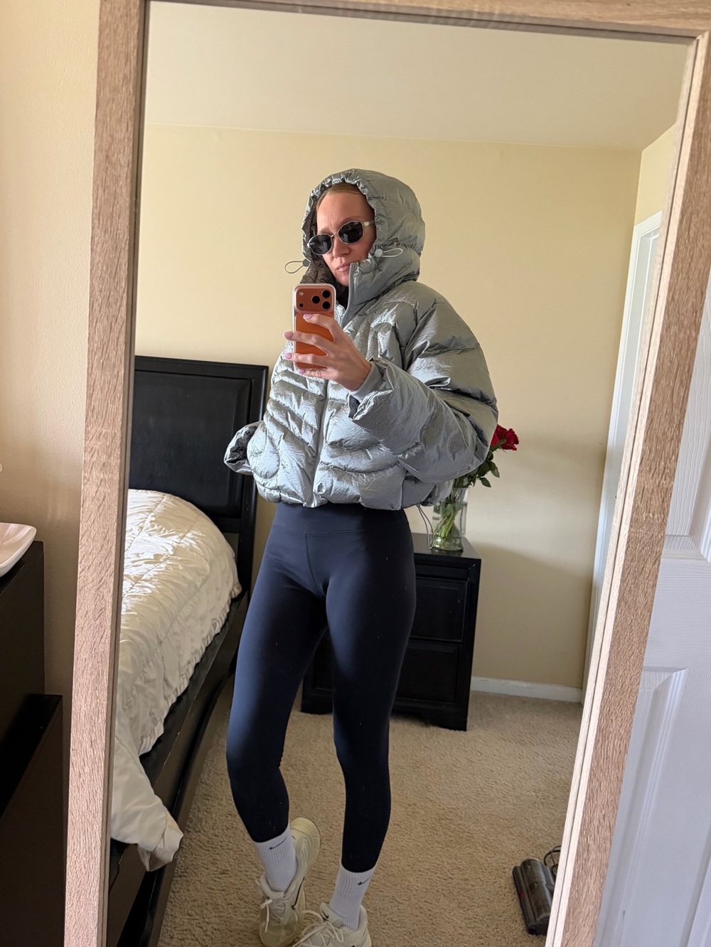 Nike Silver Cropped Puffer Jacket with Hood